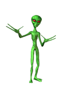 alien dancing animated graphic - green with red eyes