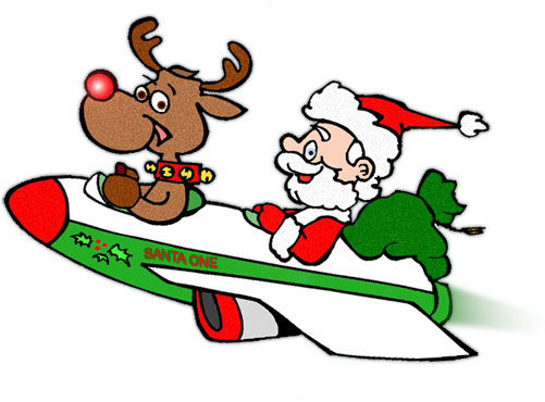 Santa and Rudolph in their modern sleigh