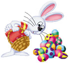 Easter bunny with big load of colored eggs