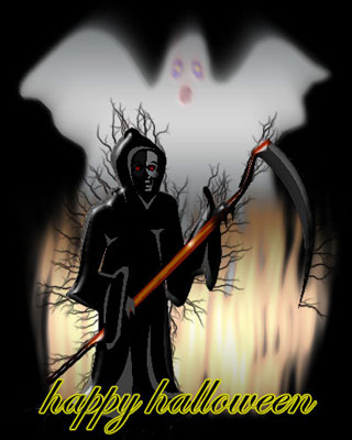 happy halloween clipart - ghosts and grim reaper