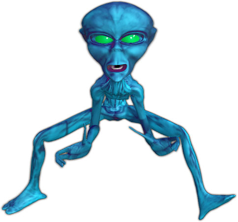 blue and green alien on the hunt