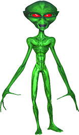 green space alien with red eyes