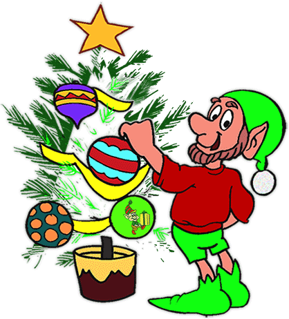 elf decorating the Christmas Tree