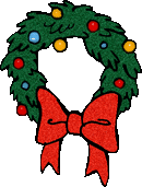 wreath with large bow and ornaments