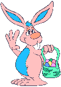 The Easter Bunny waving with a basket full