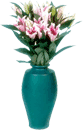 pink flowers in blue vase