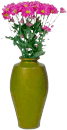 purple flowers in green vase