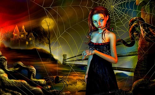 spooky Halloween scene with spiders