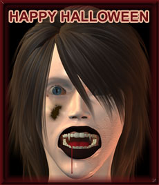 halloween vampiress, black hair and a little blood