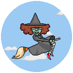 witch riding broom animated