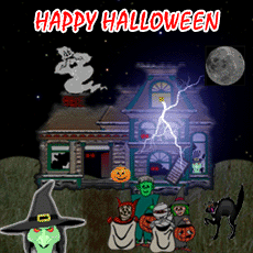 trick or treat at a haunted house clip art