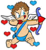 cupid with bow and hearts