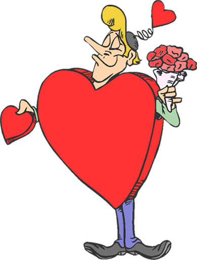 man with hearts and flowers for Valentine's Day
